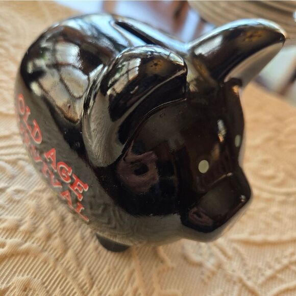 Black Ceramic Piggy Bank with Fun Text - Picture 3 of 5